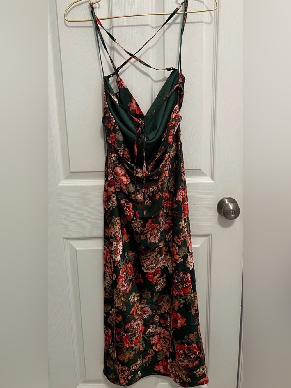 Mable Floral Satin Cowl Neck Green Maxi Dress Small - Picture 4 of 9